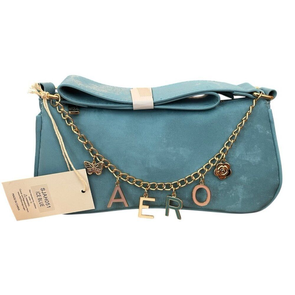 Aeropostale Blue AERO Charm Handbag ShoulderBag Satchel Faux Suede Purse NWT